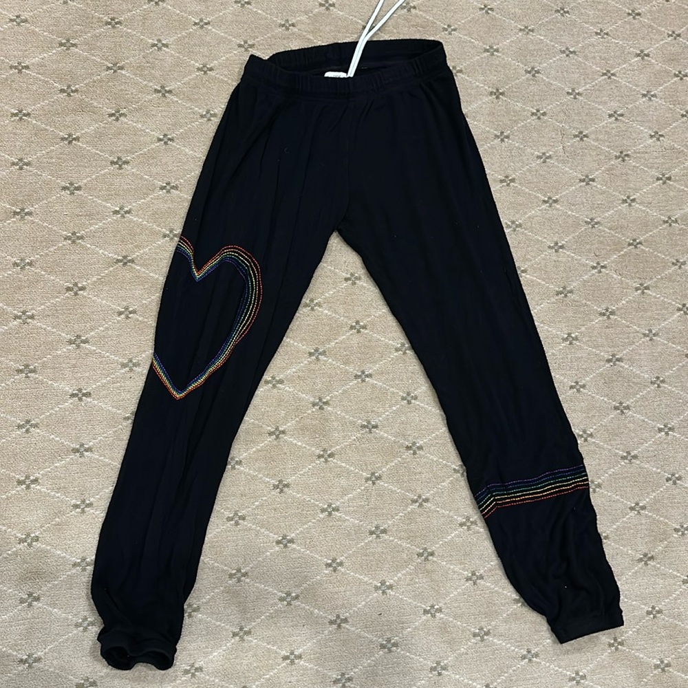 Like new. Lauren Moshi sweatpants - XS. Black W/rainbow stitching.